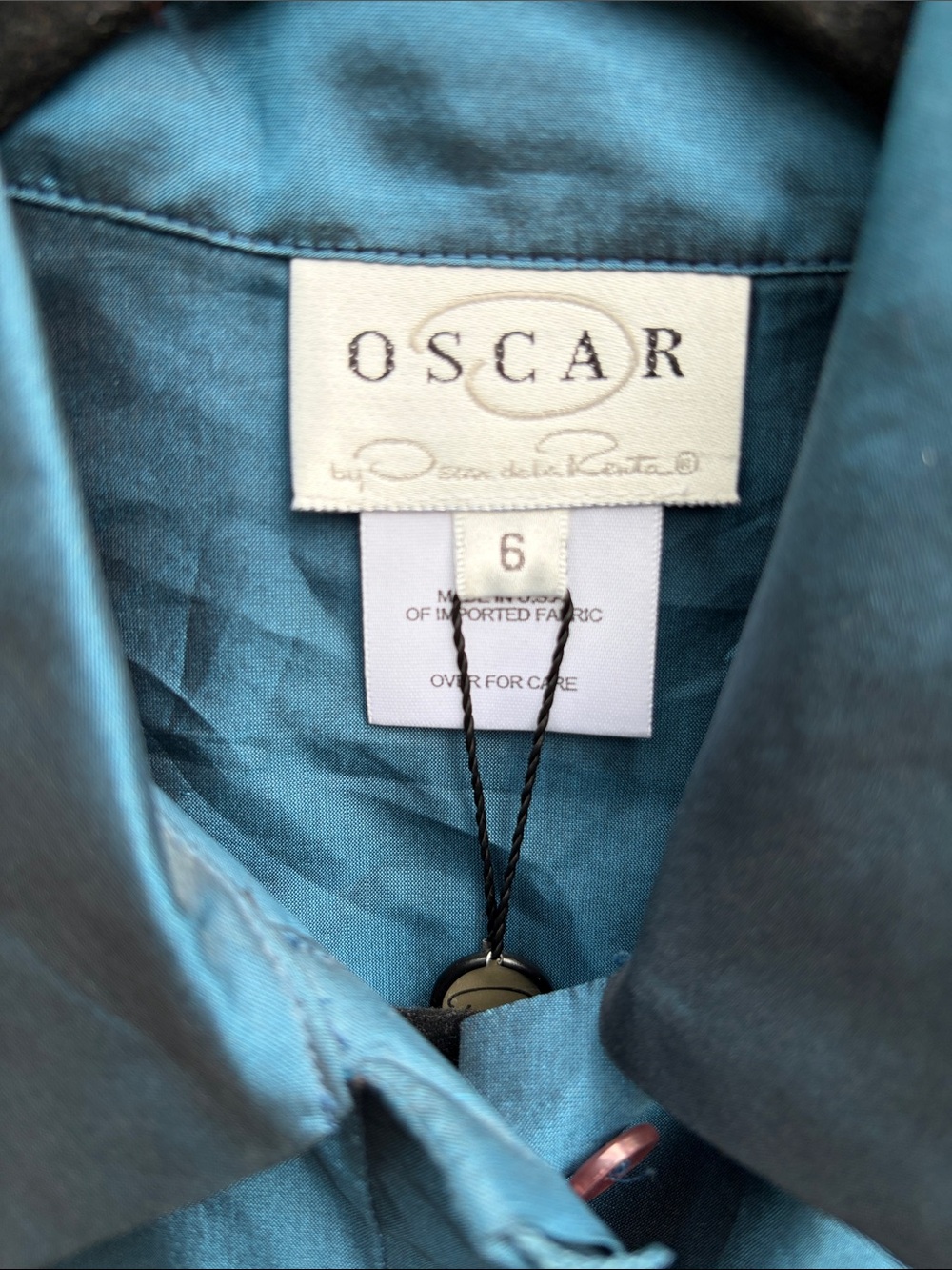 Oscar de la Renta Teal silk Button-Front Blouse NWT Ocean Blue 6 - Picture 4 of 14